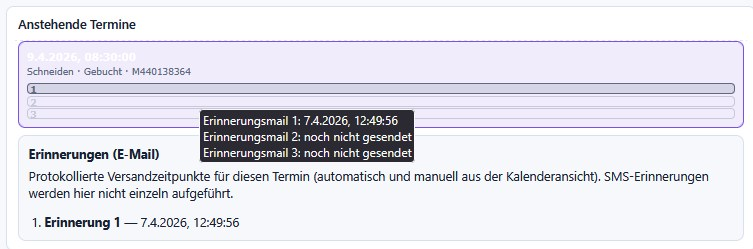 NoShowly: Anstehende Termine mit Erinnerungsstufen und E-Mail-Protokoll